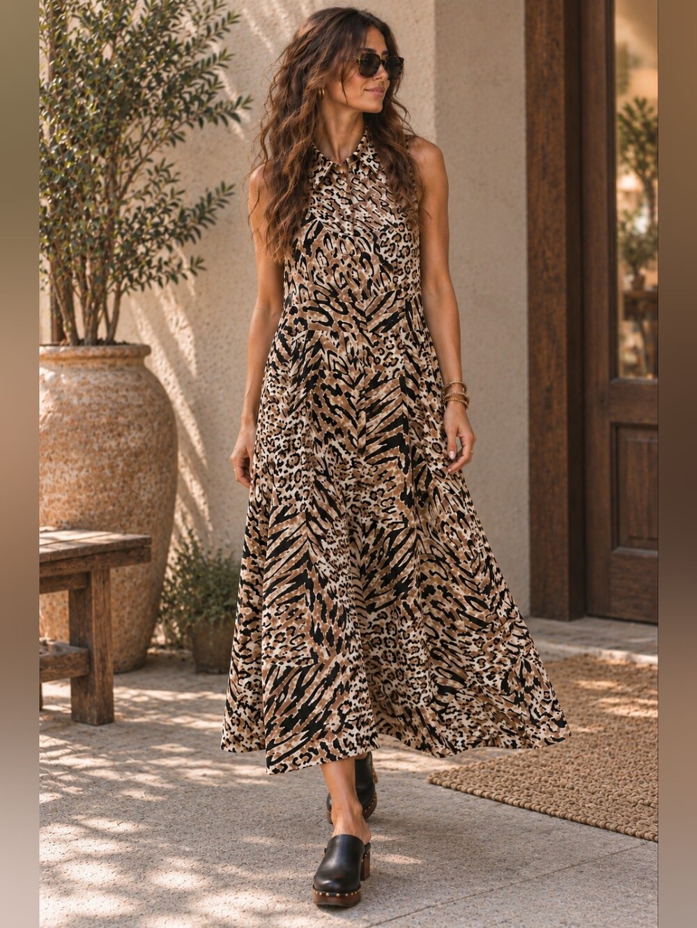 Vintage 90s Animal Print Midi Dress Made In Canada Maximalist Indie Sleaze S